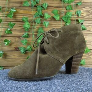 Lucky Brand Unitas Olive Brown Suede Lace Up Heeled Ankle Booties Size 8M